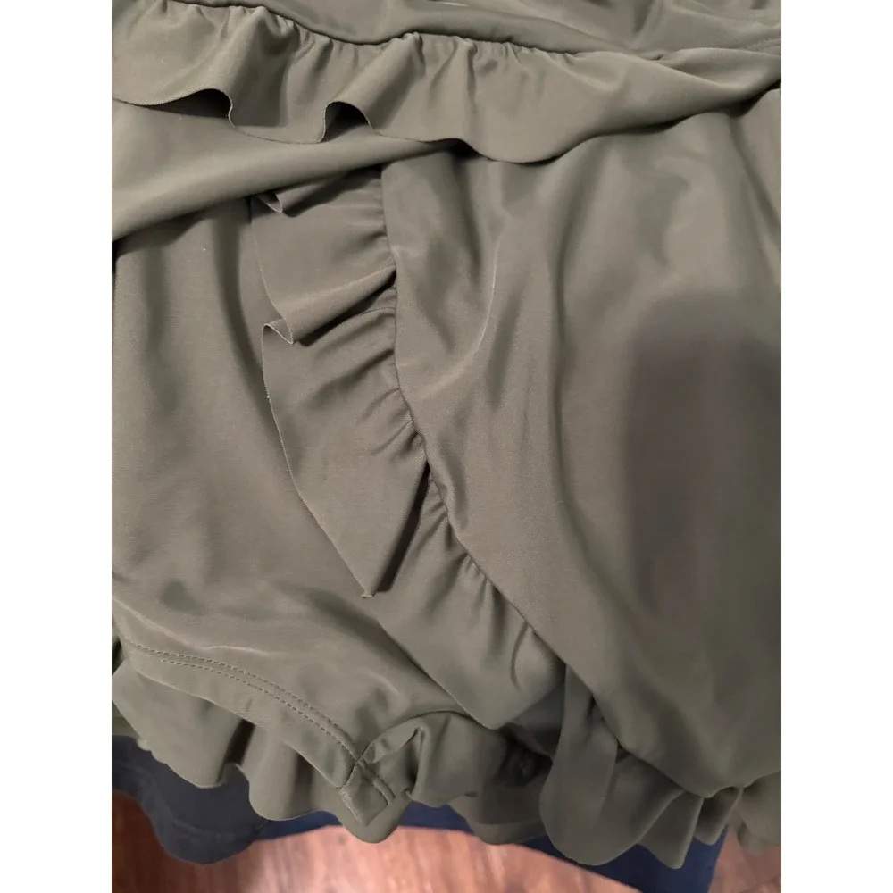 SHEKINI Women Olive Green Wrap Ruffle Swim Dress Tunic M - Picture 10 of 12